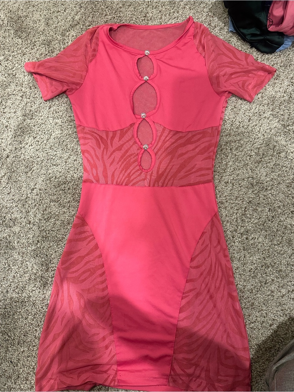Pink Bodycon Dress with Animal Mesh Panels